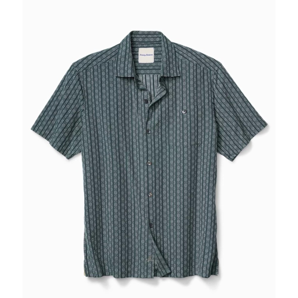 Tommy Bahama Pico de Pixel Camp Shirt in Grey Geo Men 2XL Short Sleeve Vacation